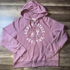 Aeropostale Hoodie Womens Extra Large Pink Full Zip 1987 NY Ath Div Embroidered